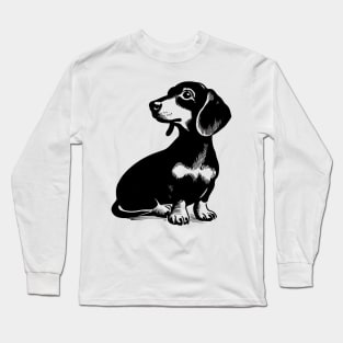 Stick figure dash hound dog in black ink Long Sleeve T-Shirt